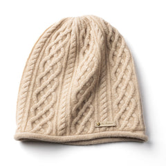 Pure Cashmere Cuffed Cable Knit Hat, Warm for Autumn and Winter