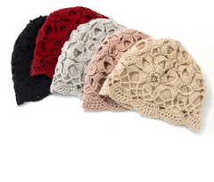 Handmade Crochet Double-Layer Petal Hollow Out Cashmere Knit Hat