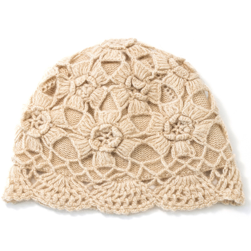 Handmade Crochet Double-Layer Petal Hollow Out Cashmere Knit Hat