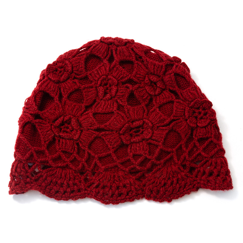 Handmade Crochet Double-Layer Petal Hollow Out Cashmere Knit Hat