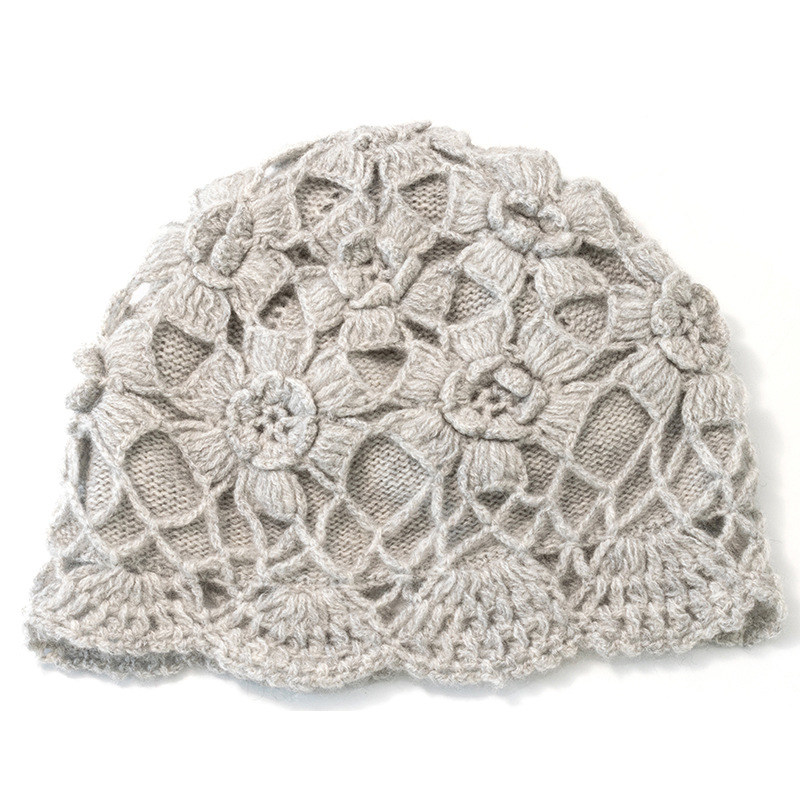 Handmade Crochet Double-Layer Petal Hollow Out Cashmere Knit Hat