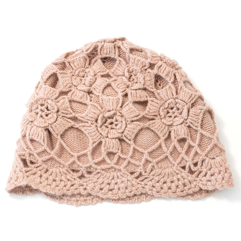 Handmade Crochet Double-Layer Petal Hollow Out Cashmere Knit Hat