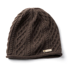 Pure Cashmere Cuffed Cable Knit Hat, Warm for Autumn and Winter