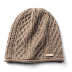 Pure Cashmere Cuffed Cable Knit Hat, Warm for Autumn and Winter