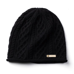 Pure Cashmere Cuffed Cable Knit Hat, Warm for Autumn and Winter